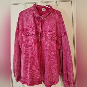 Blue Buttercup Barbie Pink Acid Wash Utility Jacket Boho Cotton Large and Up